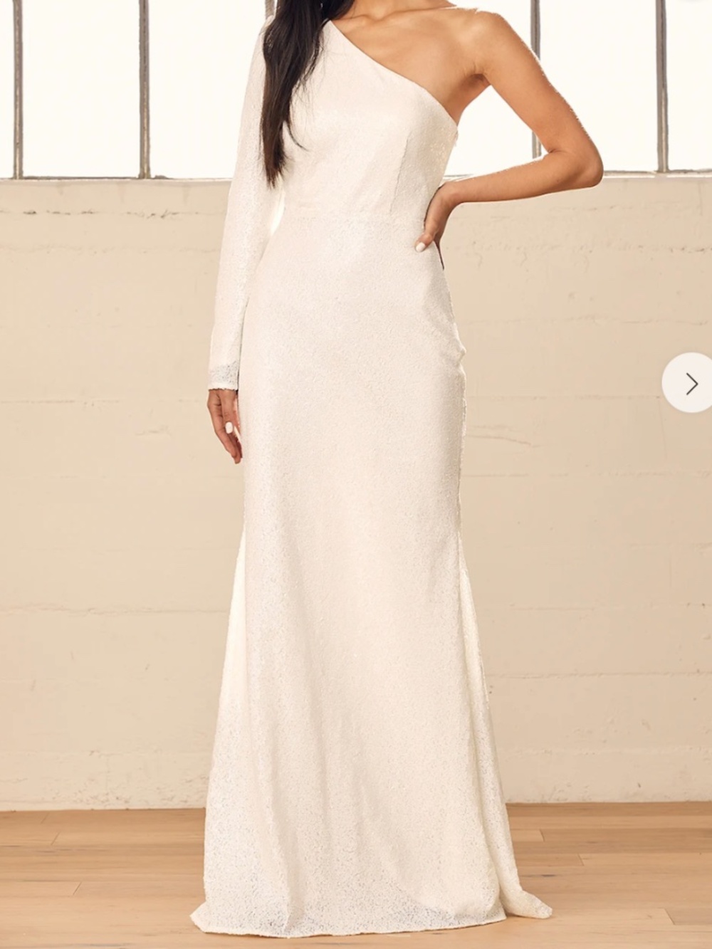 Lulus Dress: Promise My Forever White Sequin One-Shoulder Mermaid Maxi Dress